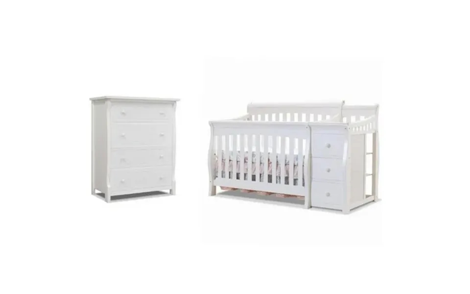 Baby Crib With Changing Table And 4 Drawer Dresser Chest Set In White