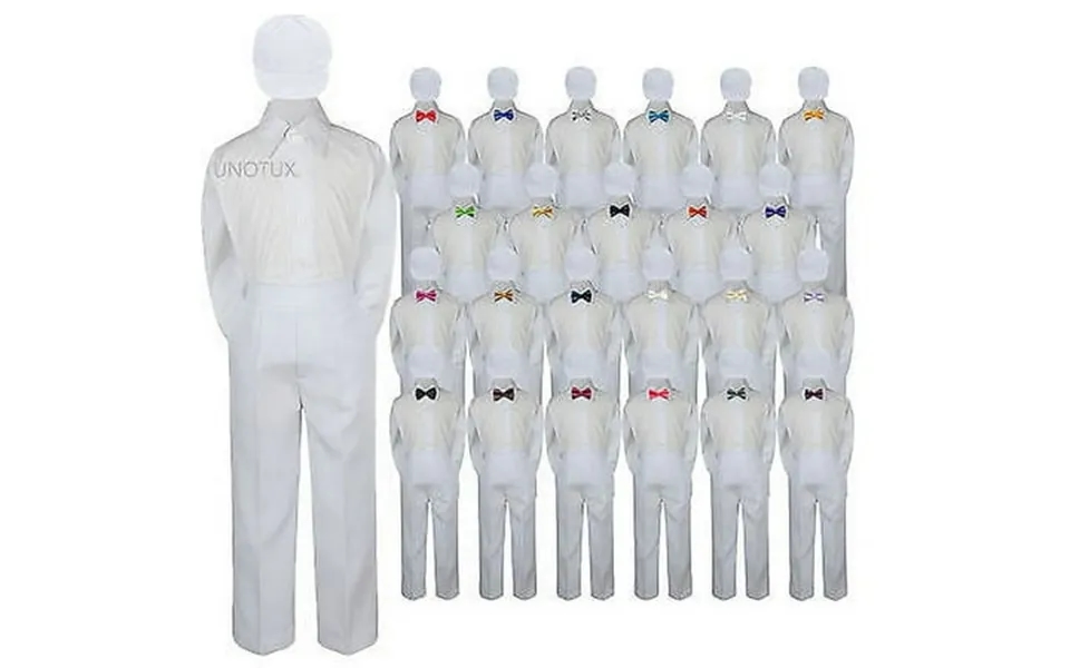 Baby Kid Boys Wedding Formal 4pc Set Shirt White Pants Bow Tie Hat Suit Size S-7