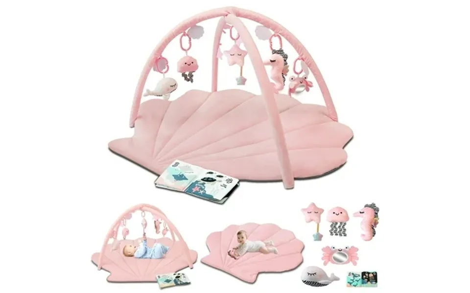 Baby Play Gym Mat Oversize Tummy Time Activity Mat With 6 Detachable Toys For Infant 0-12 Months Sensory Exploration Ski