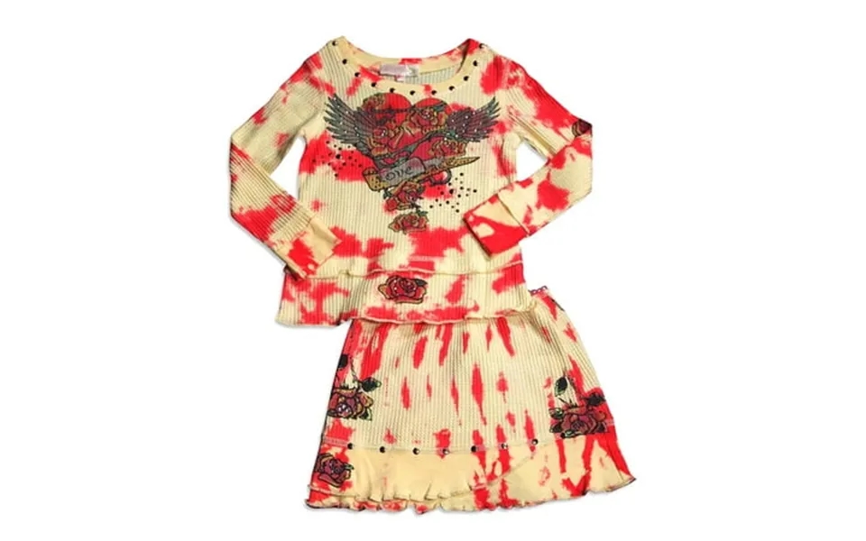 Baby Sara Toddler & Girls Tie Dye Waffle Weave Thermal Long Sleeve Skirt Set 30134-12months Yellow Red Tie Dye
