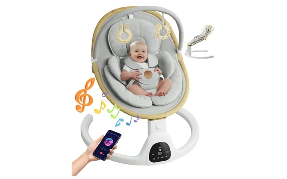 Baby Swing For Infants To Toddler Portable Babies Swing Timing Function 5 Swing Speeds Bluetooth Touch Screen Music Spea
