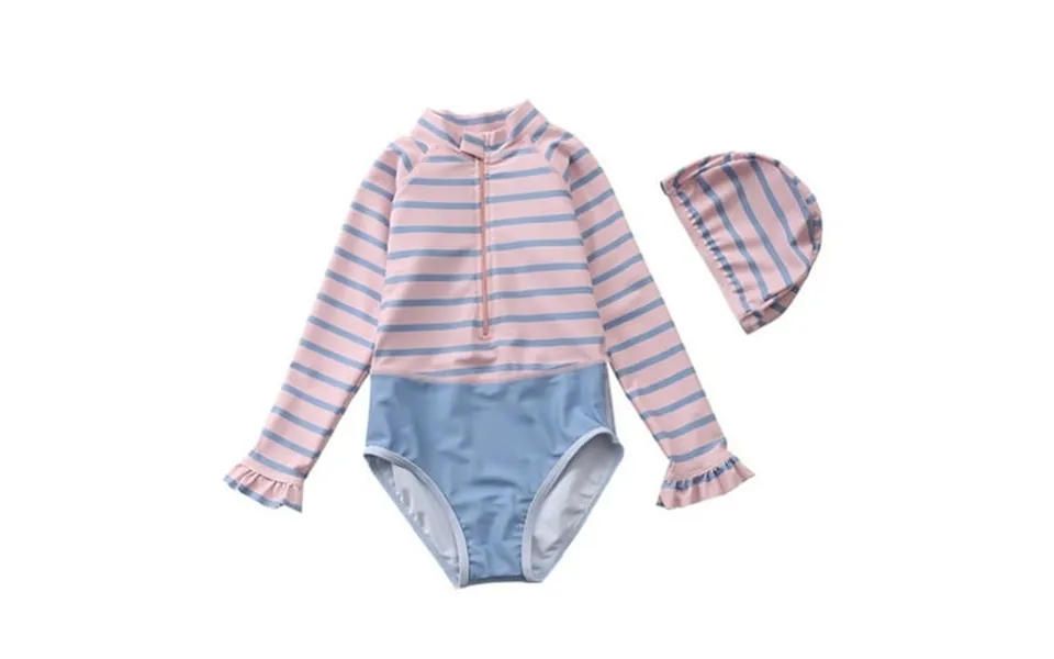 Baby Toddler Girls One-piece Swimsuit Long Sleeve Floral Print Bathing Suit With Swimming Hat Sun Protection Swimwear 1-