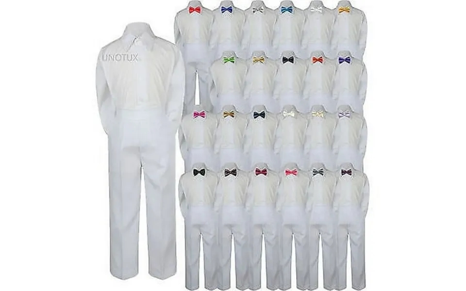 Baby Toddler Kid Boys Wedding Formal 3pc Set Shirt White Pants Bow Tie Suit S-7