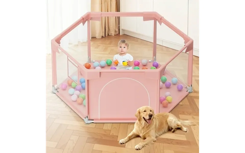 Babyeap 50 Inch Baby Playpen Fence Baby Play Yard For Indoors Outdoors Hexagonal Toddler Playpen Pink