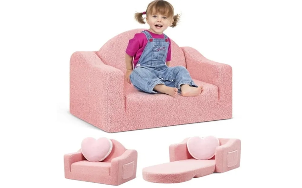 Babyeap Kids Sofa 2-in-1 Soft Toddler Couch Fold Out Toddler Chair Baby Convertible Couch For Girls And Boys Pink