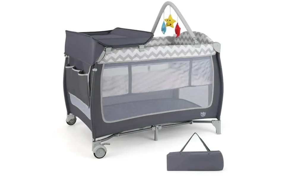 Babyjoy 3 In 1 Baby Playard Portable Infant Nursery Center With Zippered Door Grey