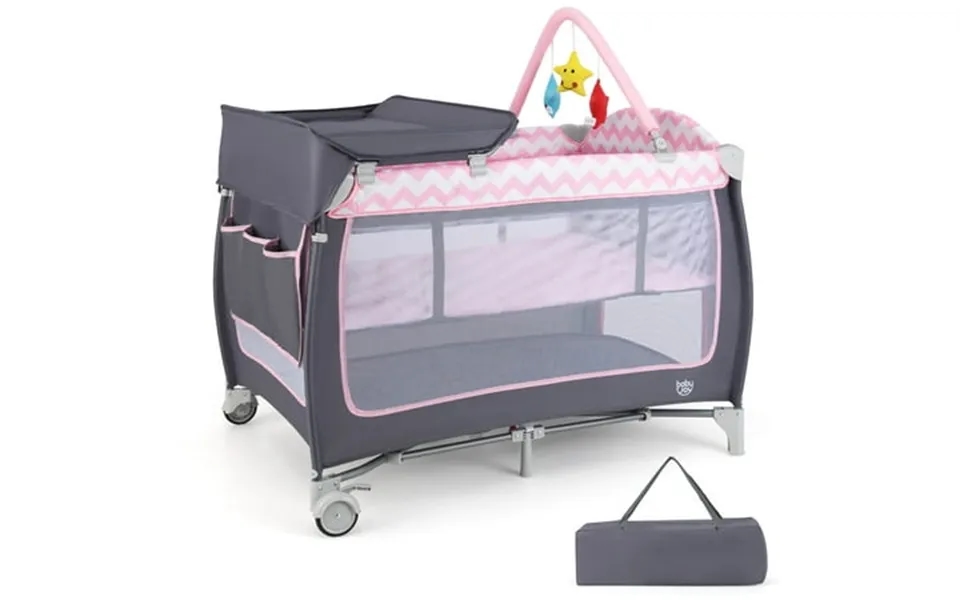 Babyjoy 3 In 1 Baby Playard Portable Infant Nursery Center With Zippered Door Pink