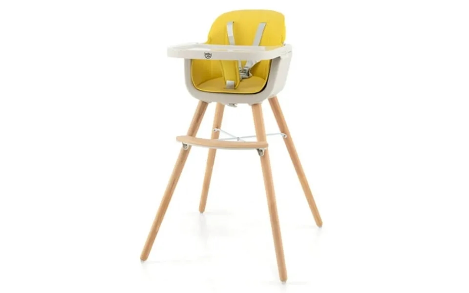 Babyjoy 3 In 1 Convertible Wooden High Chair Toddler Feeding Chair With Cushion Yellow