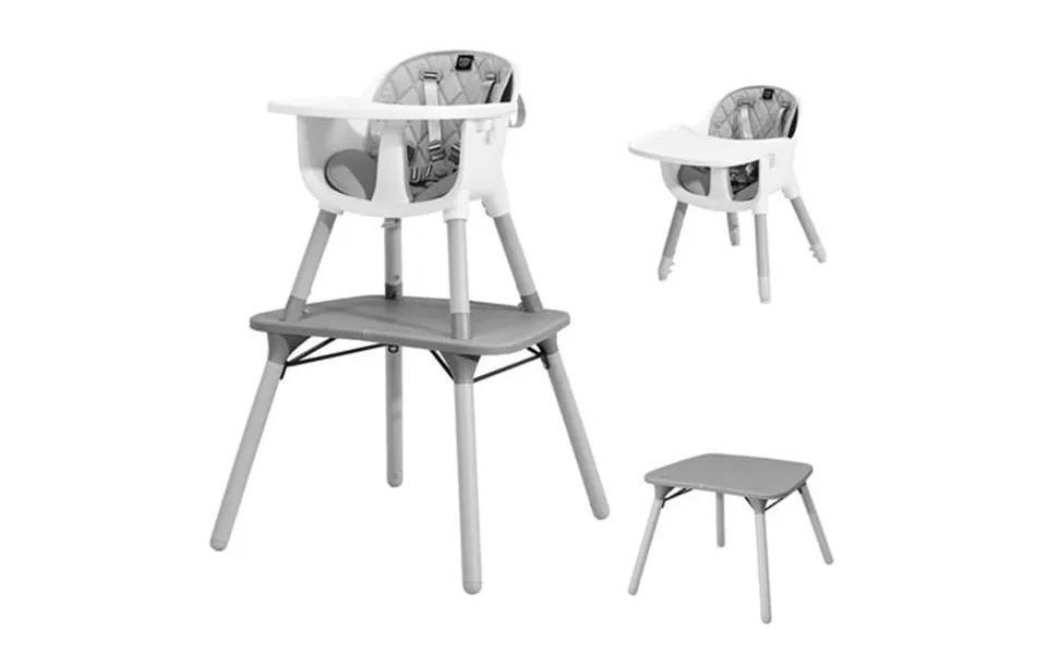 Babyjoy 4 In 1 Baby High Chair Convertible Toddler Table Chair Set With Pu Cushion Gray