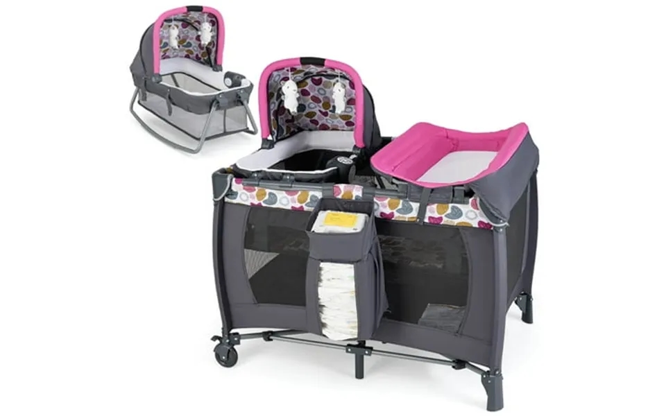 Babyjoy 5 In 1 Bedside Bassinet With Diaper Changer Lockable Wheels & Travel Bag Rose Red