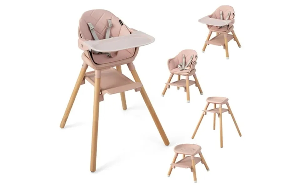 Babyjoy 6-in-1 Convertible Wooden Baby Highchair Infant Feeding Chair With Removable Tray Pink
