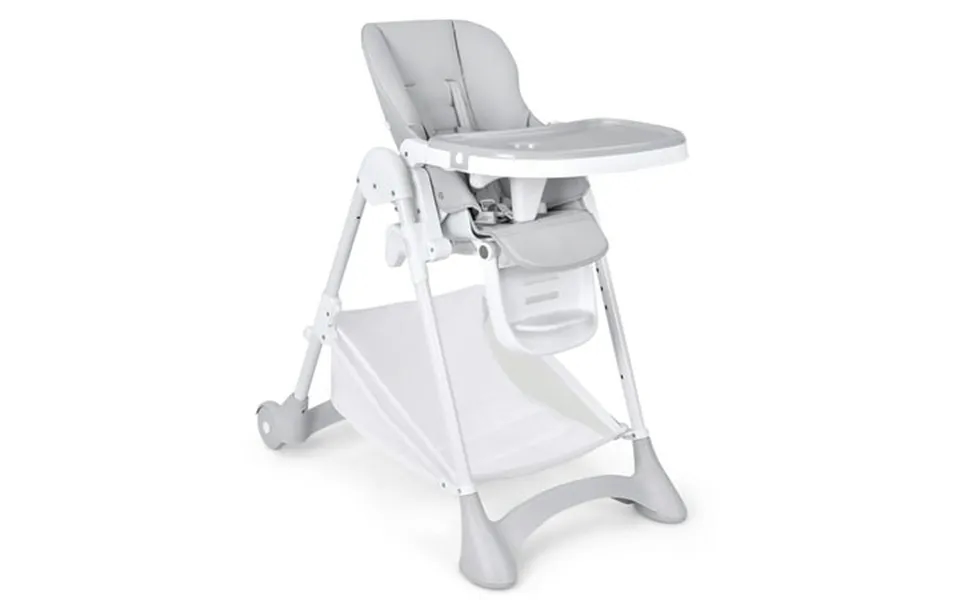 Babyjoy Convertible Folding Adjustable High Chair With Wheel Tray Storage Basket Grey