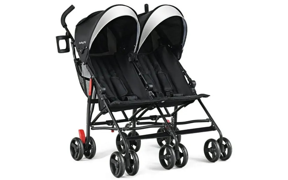 Babyjoy Foldable Twin Double Stroller Kids Ultralight Umbrella Stroller Pushchair 18 Lbs Black