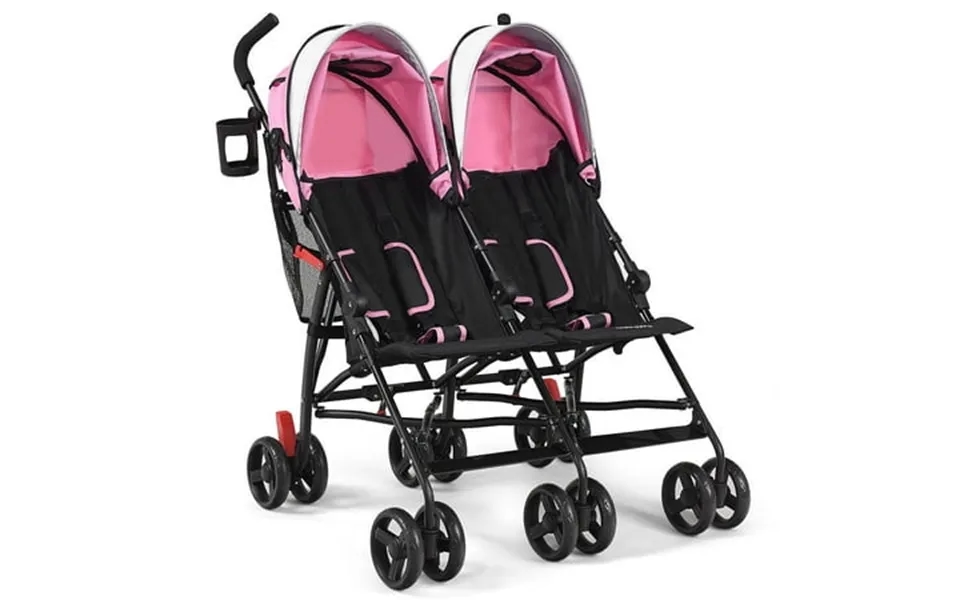 Babyjoy Foldable Twin Double Stroller Kids Ultralight Umbrella Stroller Pushchair 18 Lbs Pink