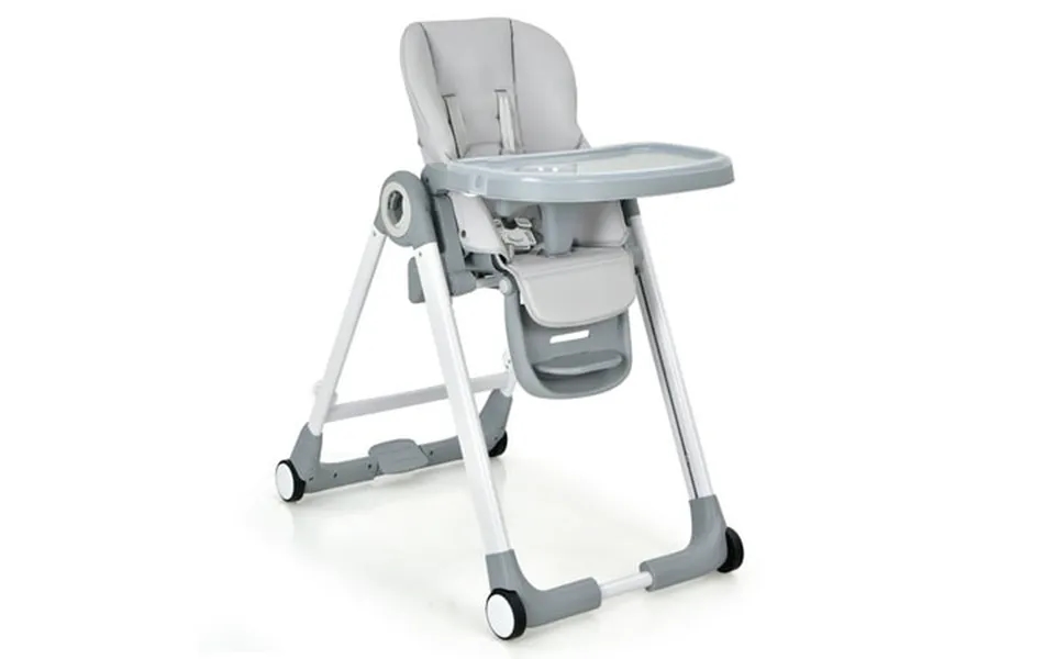 Babyjoy Folding Convertible High Chair Height Adjustable Feeding Chair With Wheel Tray Grey