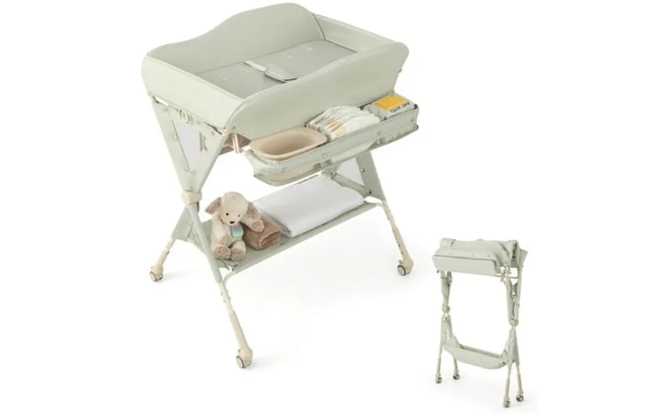 Babyjoy Portable Baby Diaper Changing Table With Storage Water Basin 3-level Adjustable Height Green