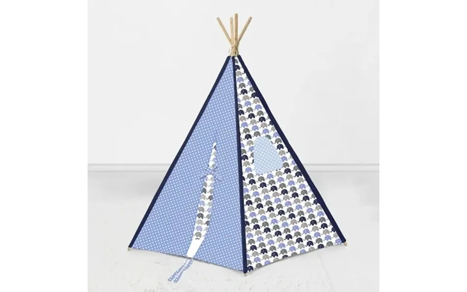 Bacati - Elephants Teepee Tent For Kids Toddlers 100% Cotton Breathable Percale Fabric Cover Blue Grey