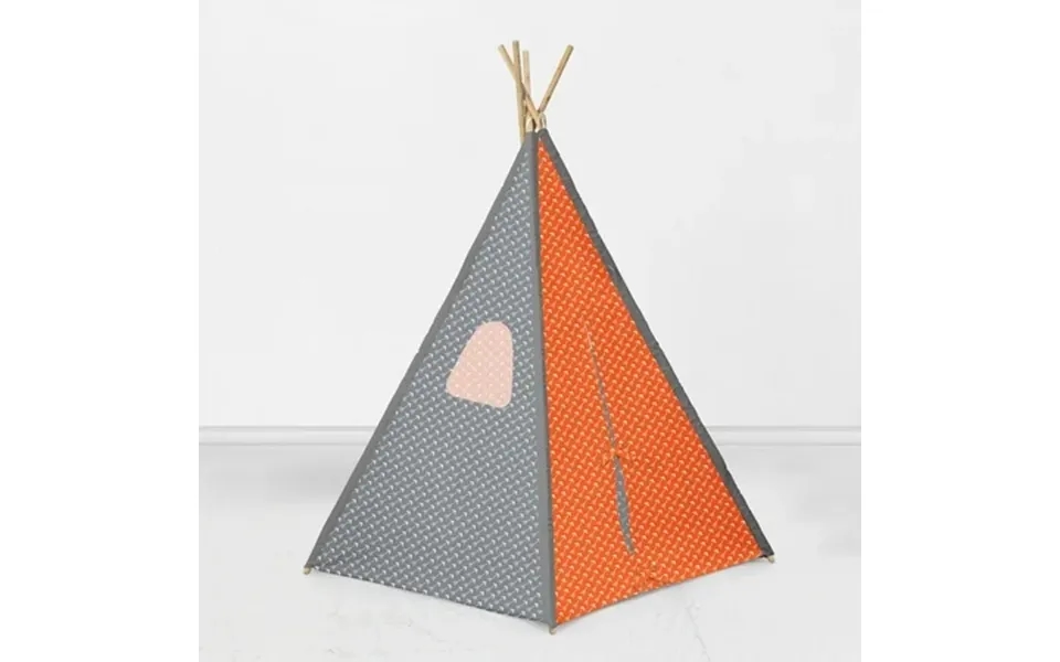 Bacati Playful Fox Orange Grey Teepee Tent For Kids Toddlers 100% Cotton Breathable Percale Fabric Cover Aqua Red Orange