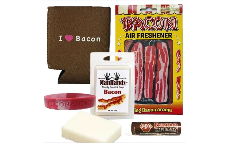 Bacon Addicts Survival Kit Gift Pack 5pc Set - Bacon Soap Air Freshener Lip Balm I Love Bacon Can Cooler & Bacon Addict