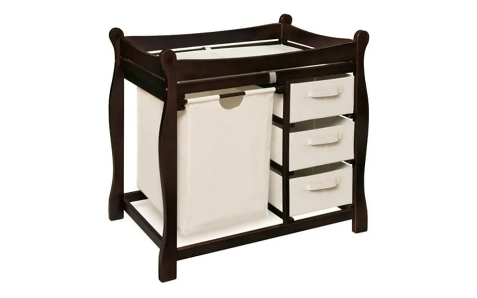 Badger Basket Sleigh Style Baby Changing Table With Hamper And 3 Baskets - Espresso