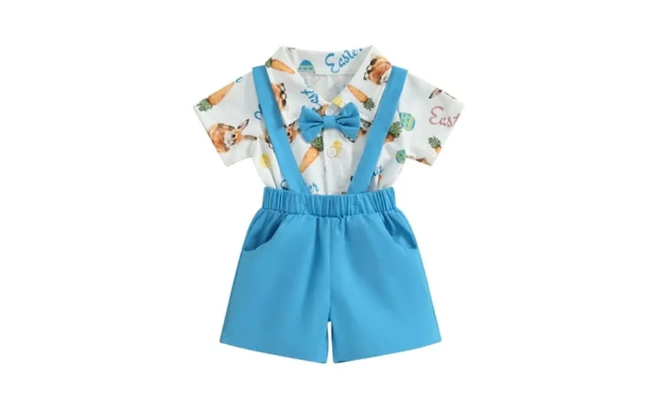 Bagilaanoe 2pcs Newborn Baby Boys Overalls Shorts Set Short Sleeve Rabbit Print Romper Tops Suspender Short Pants 3m 6m