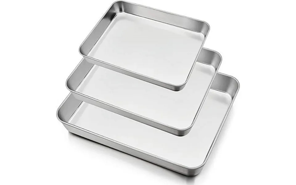 Baking Sheet Set Of 3 Stainless Steel Cookie Sheet Baking Tray Pan Healthy & Non Toxic Nonstick Mirror Finish & Rust Fre