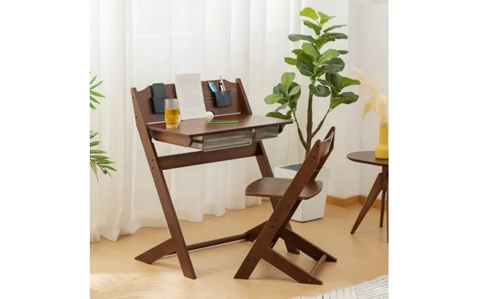 Balanbo Bamboo Adjustable Height Kids Desk And Chair Set Reading Homework Drawing Table Computer Station Children School