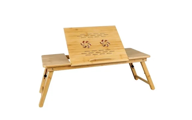 Bamboo Bed Folding Table Multifunctional Laptop Table With Fan Adjustable Height & Width Foldable Stylish For Home & Tra product image
