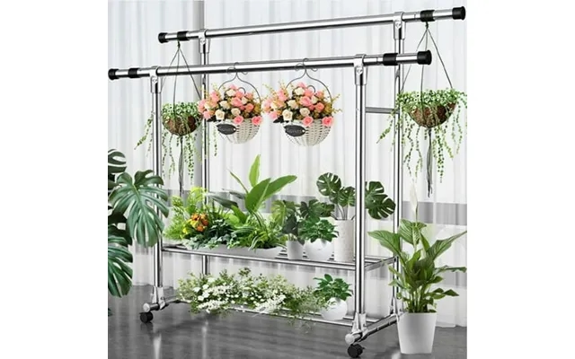 Baokaler Clothes Rack With Wheels Double-rod Clothing Rack For Hanging Clothes Rolling Garment Rack With 2-tier Shelf He product image