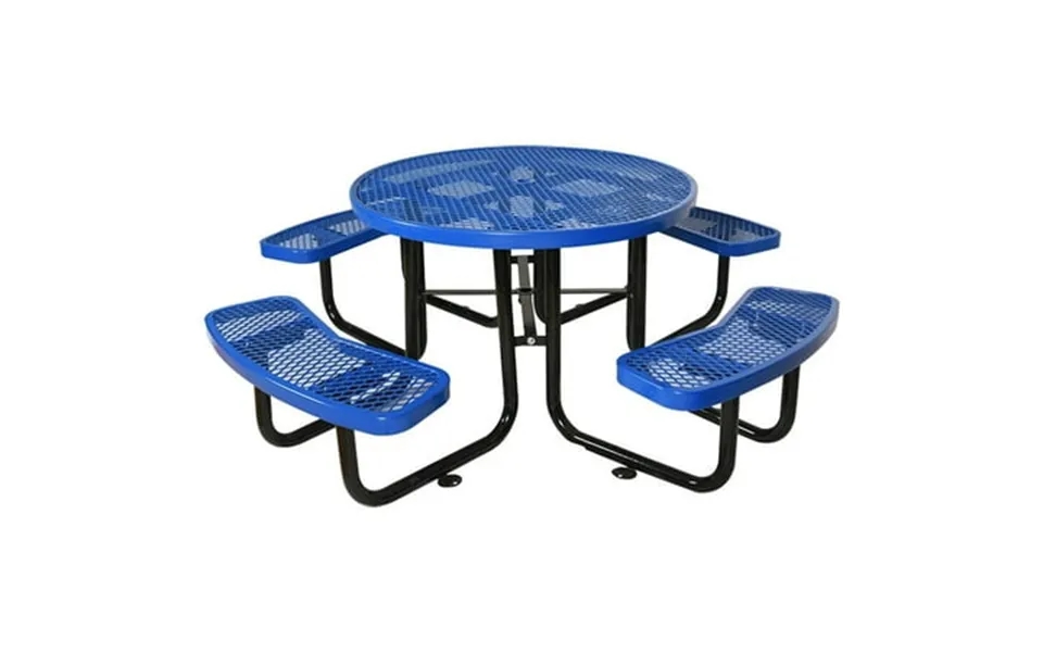 Barara King Heavy Duty Picnic Tables Round Outdoor Steel Picnic Table 46 Blue With Umbrella Pole