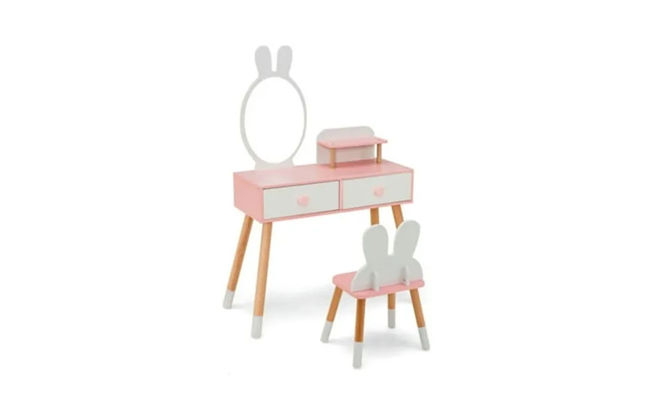 Barara King Kids Vanity Set Makeup Table Chair Set Kids Vanity Table And Chair Set With Drawer Shelf And Rabbit Mirror-w