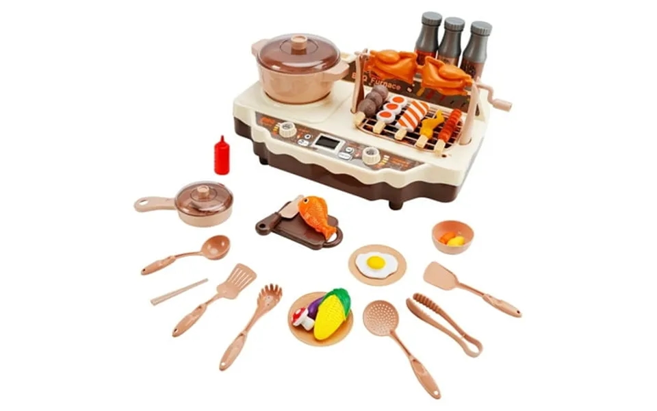 Barbecue Bbq Grill Set Kitchen Playset With Smoke Sound Light Simulation Camping Cooking Interactive Pretend Play Food