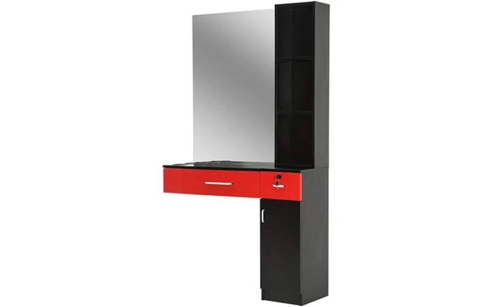 Barberpub Wall Mount Barber Station With Vanity Mirror Hair Dryer Holders Drawers Hair Stylist Salon Cabinet 3026 Red &