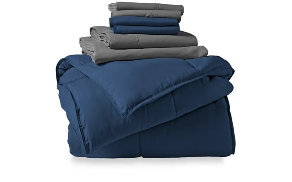 Bare Home Microfiber 8-piece Dark Blue And Gray Bed In A Bag Split King