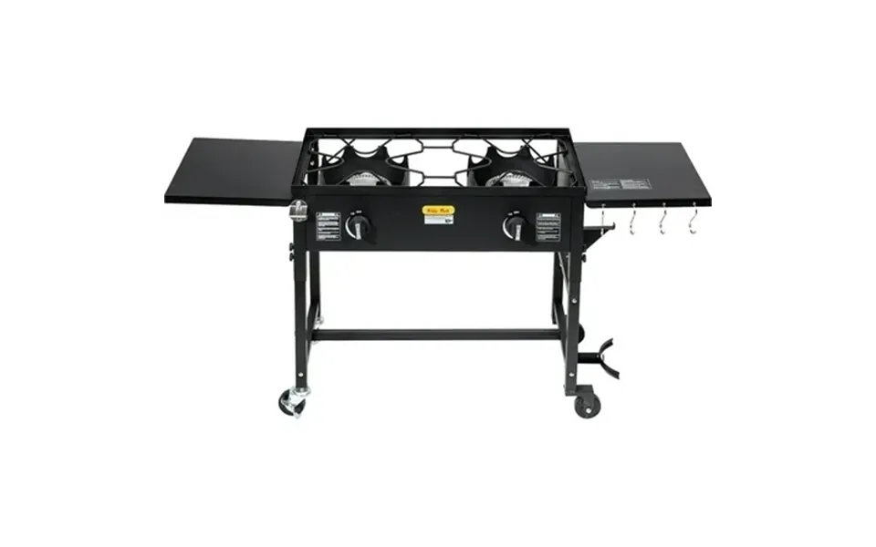 Barton 2 Burner Propane Camping Stove 120 000 Btu Outdoor Gas Cooker With Folding Side Tables & Wheels
