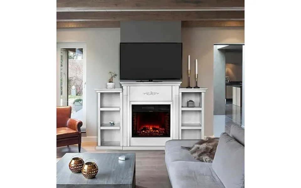 Barton Freestanding Mantel Stand Modern 70 Inch For 28 Inch Electric Fireplace White