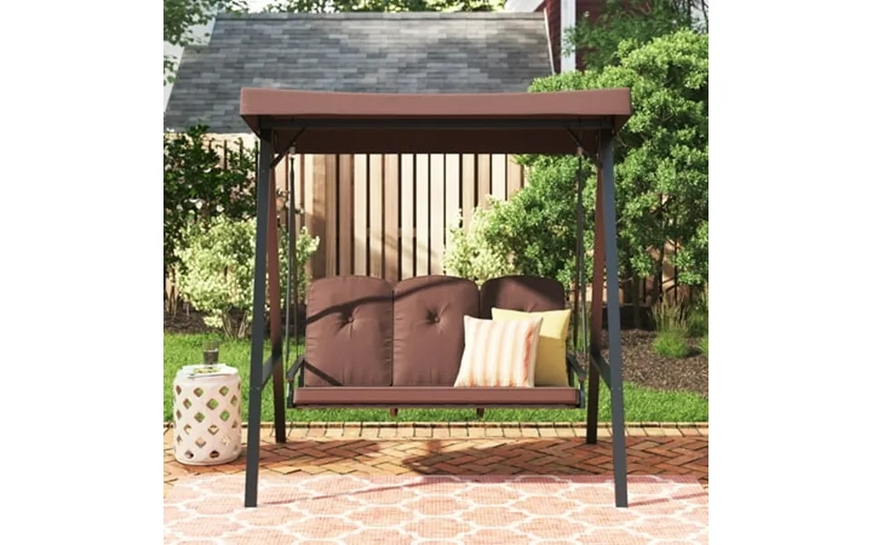 Barton Porch Swing W Canopy 2 Person Steel Outdoor Padded Brown