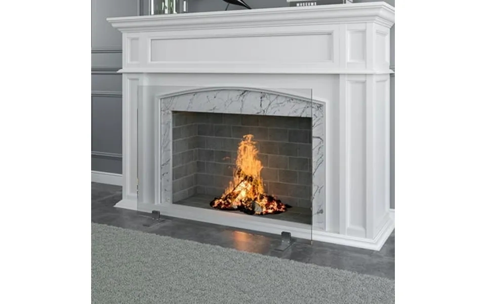 Barton Premium Tempered Glass Fireplace Screen 39 X 29 Glass Clear Glass Steel Base Freestanding Cover Decorative Spark
