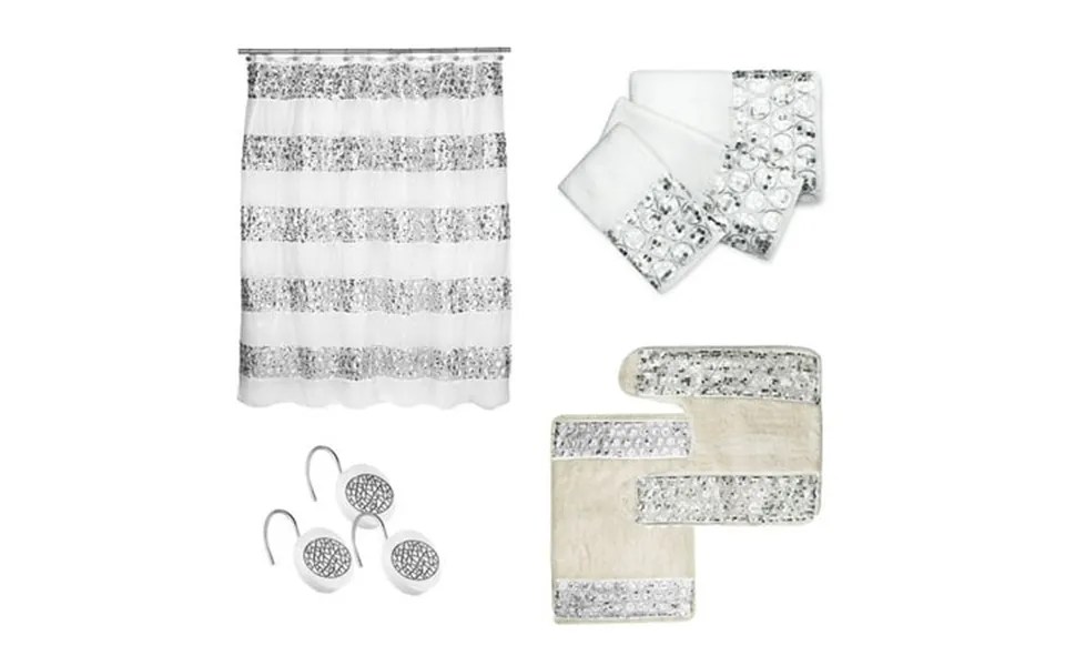 Bath Accessory 7pc Curtain Sets Curtain & Hooks 3pc Towel Set Contour Mat Rug White