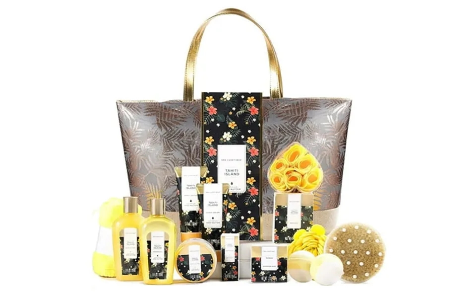 Bath Gift Sets For Women - 15 Pcs Tahiti Island Spa Baskets Beauty Bath And Body Birthday Mothers Day Gifts For Mom