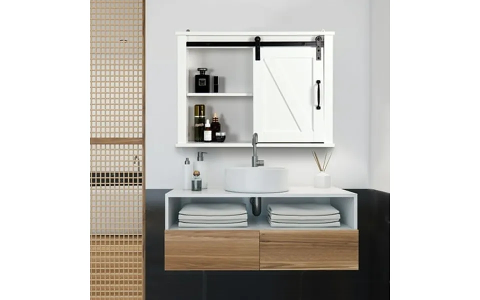 Bathroom Storage Cabinet With Door Wall Mounted Bathroom Storage Cupboard With Adjustable Shelves And Slide Barn Door Mo