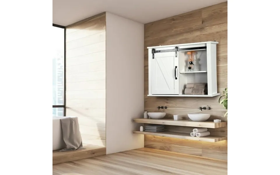 Bathroom Wall Cabinet Syngar Wall Mounted Storage Cabinet With Slide Barn Door And Adjustable Shelves Modern Storage Cup