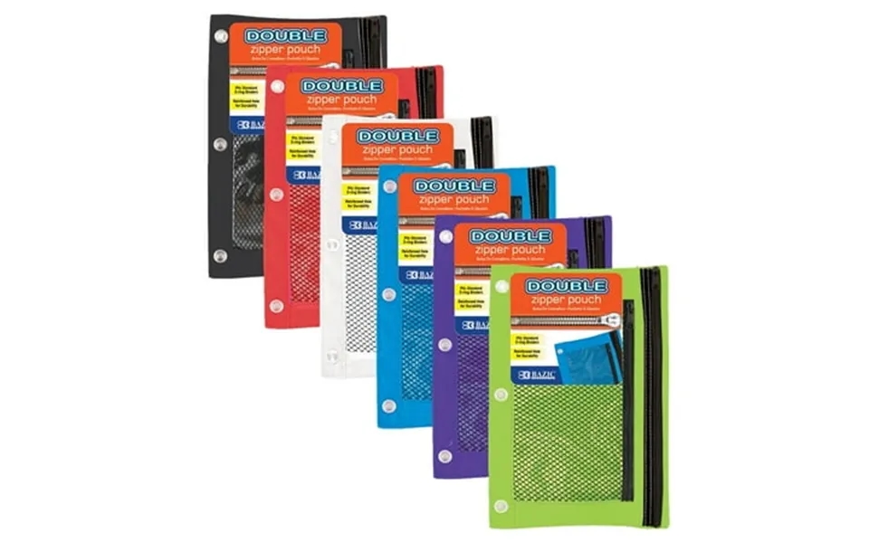 Bazic Double Zipper 3-ring Pencil Pouch W Mesh Window