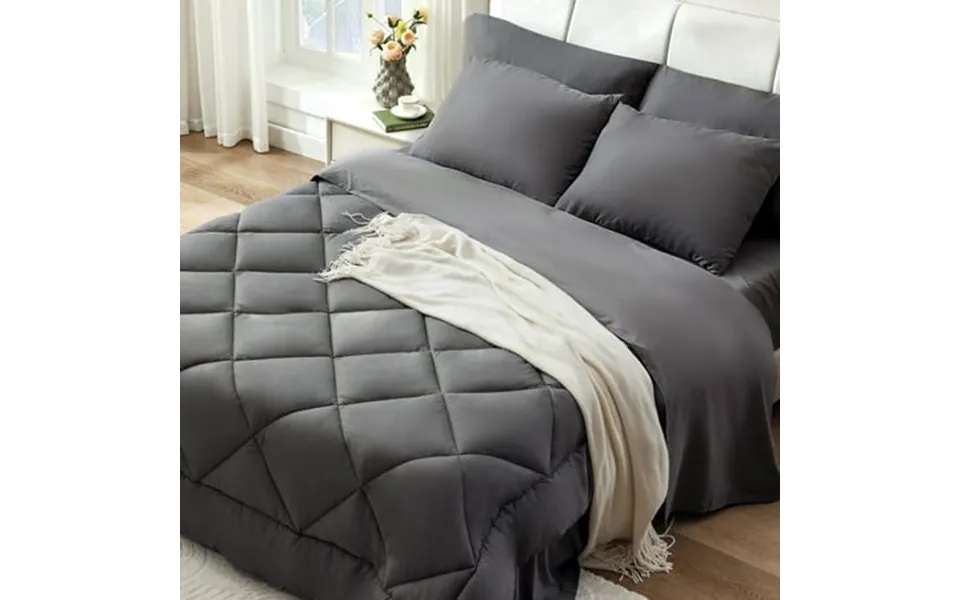 Bdeus Comforter Set 5 Pieces Grey All Seasons Comforters Bed In A Bag With 2 Pillow Sham Full Size
