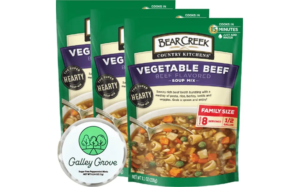Bear Creek Vegetable Beef Soup Mix Starter Kit Just Add Water Family Size 3-pack Pre-packaged Cooks In 15 Minutes 24 Ser