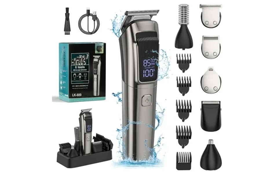 Beard Trimmer For Men Ipx7 Waterproof Mens Grooming Kit With Cordless Hair Clippers Electric Razor With Led Display Shav
