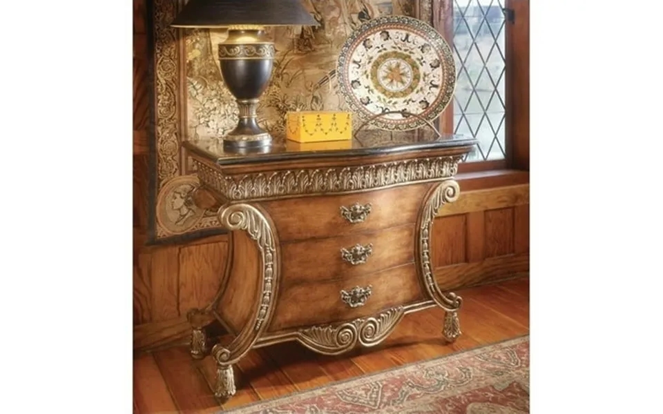 Beaumont Lane 3 Drawer Wood Accent Chest With Brass And Fossil Stone Top