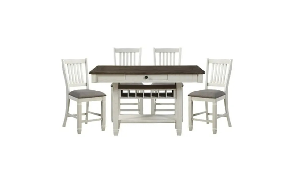 Beautiful Two-tone Finish Dining Furniture 5pc Set Counter Height Table With Drawers Wine Rack 4 Counter Height Chairs