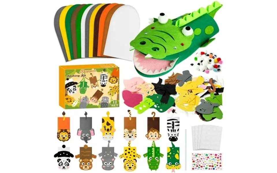 Belanttega 12sets Jungle Animals Puppet Making Kit Lion Giraffe Monkey Elephant Tiger Zebra Crocodile Leopard Bear Rhino