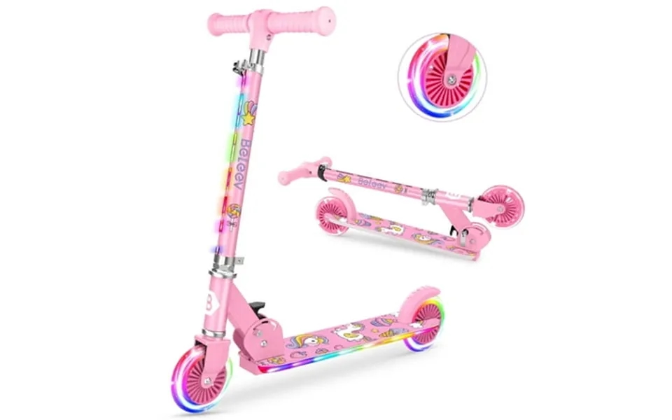 Beleev V2 Scooters For Kids 6and Up With Light-up Wheels 2 Wheel Folding Scooter For Girls Boys 4 Adjustable Height Ligh